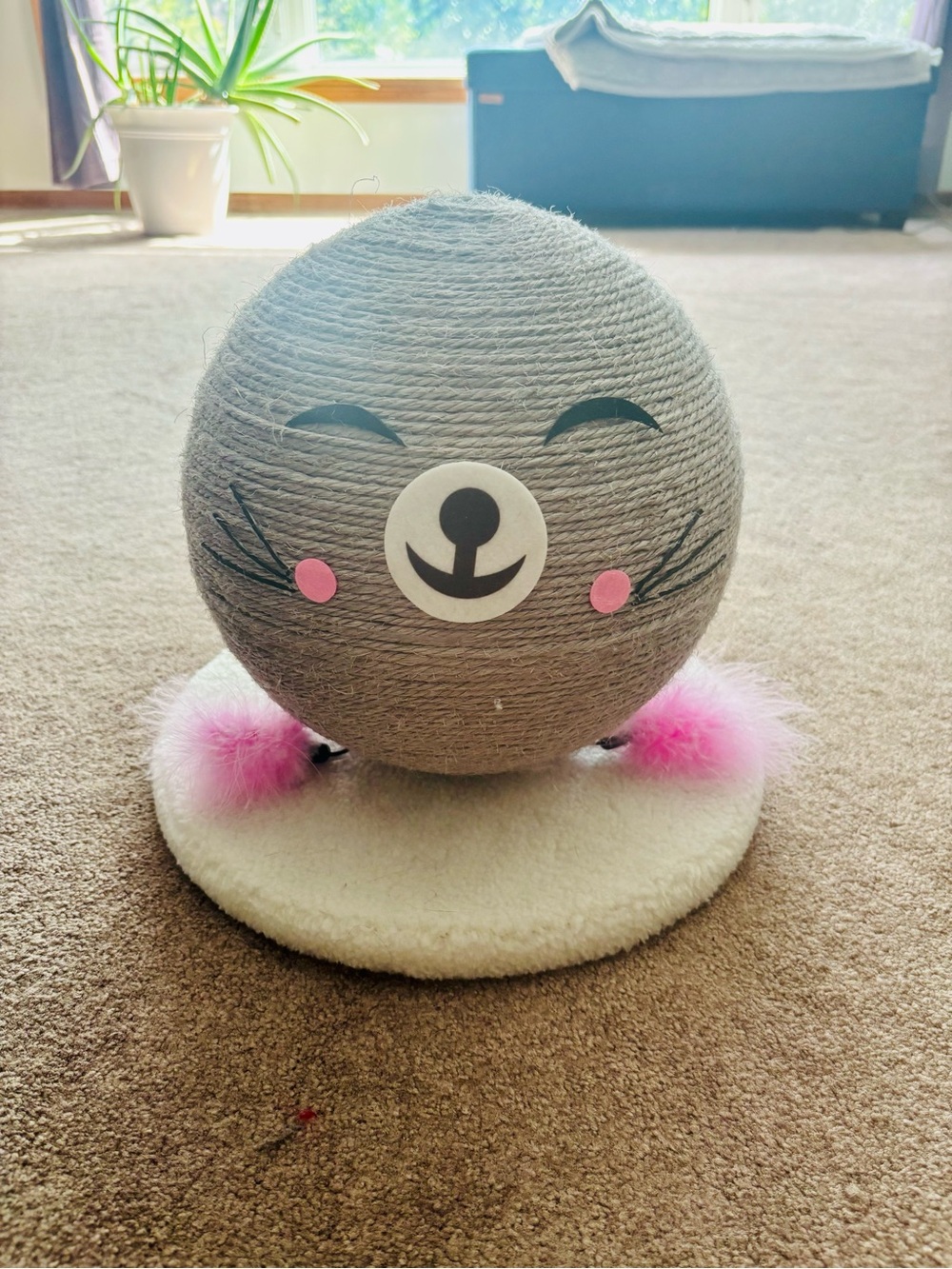 Gray Cat Scratch Ball with Pink Accents - Cute Small Pet Toy